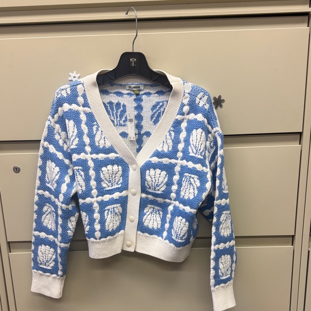 Elegant Blue and White Women's Cardigan